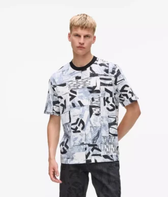 Χαλαρό T-shirt με μονογράμμα σε όλο το μήκος Χαλαρό T-shirt με μονογράμμα σε όλο το μήκος