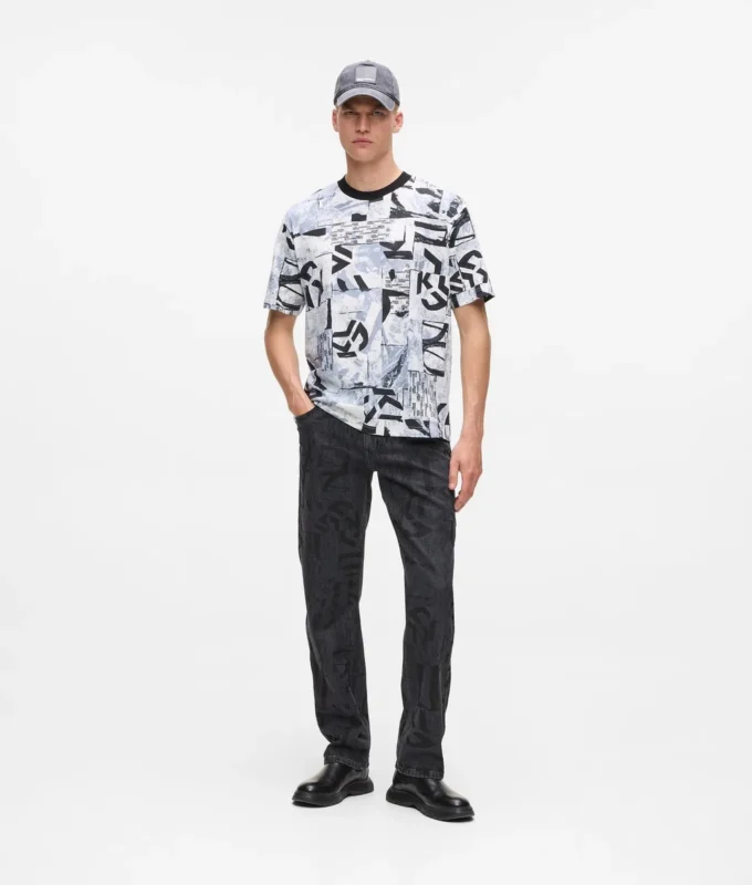 Χαλαρό T-shirt με μονογράμμα σε όλο το μήκος