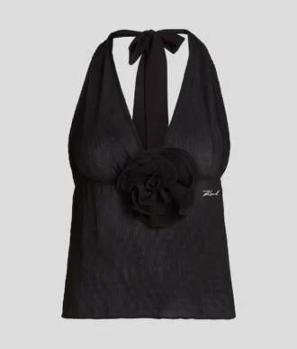 FLOWER PLISSÉ HALTER TOP