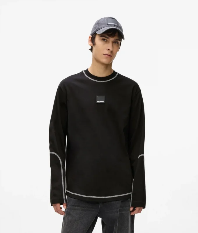 Μακρυμάνικο T-shirt με ραφές σε αντίθεση Μακρυμάνικο T-shirt με ραφές σε αντίθεση