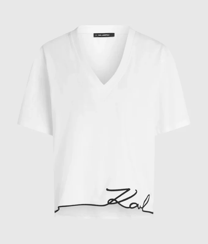 T-shirt με V λαιμόκοψη και χαρακτηριστικό στρίφωμα T-shirt με V λαιμόκοψη και χαρακτηριστικό στρίφωμα