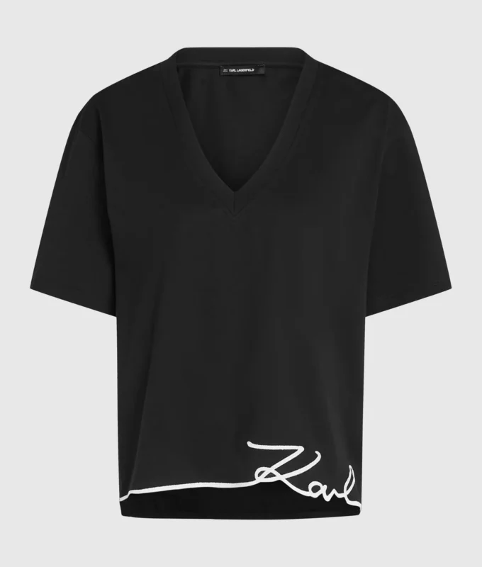 T-shirt με V λαιμόκοψη και χαρακτηριστικό στρίφωμα T-shirt με V λαιμόκοψη και χαρακτηριστικό στρίφωμα